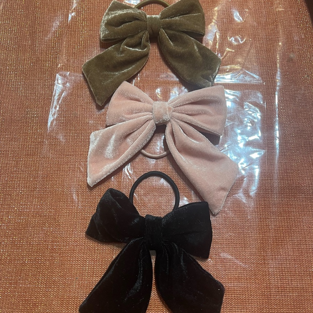 Velvet Bow Hair Ties Set - Pink, Brown, Black